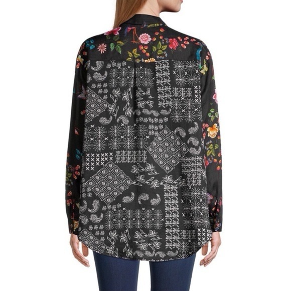 Johnny Was Mixup Oversized Black Shirt Blouse Birds Embroidered (T2) - Picture 3 of 10